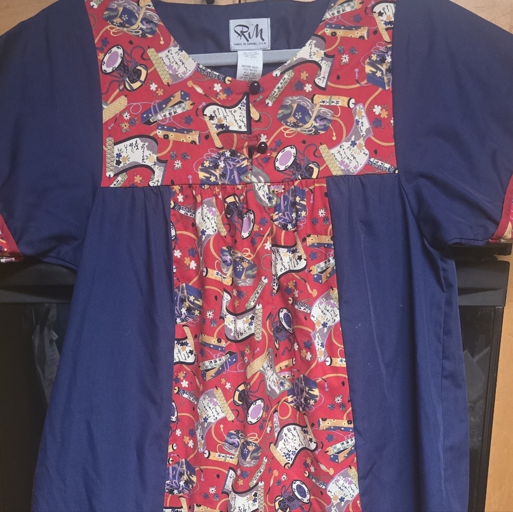 RM Malumi Mumu Hawaii Hawaiian Dress Colorful Blue Red Asian Design Small